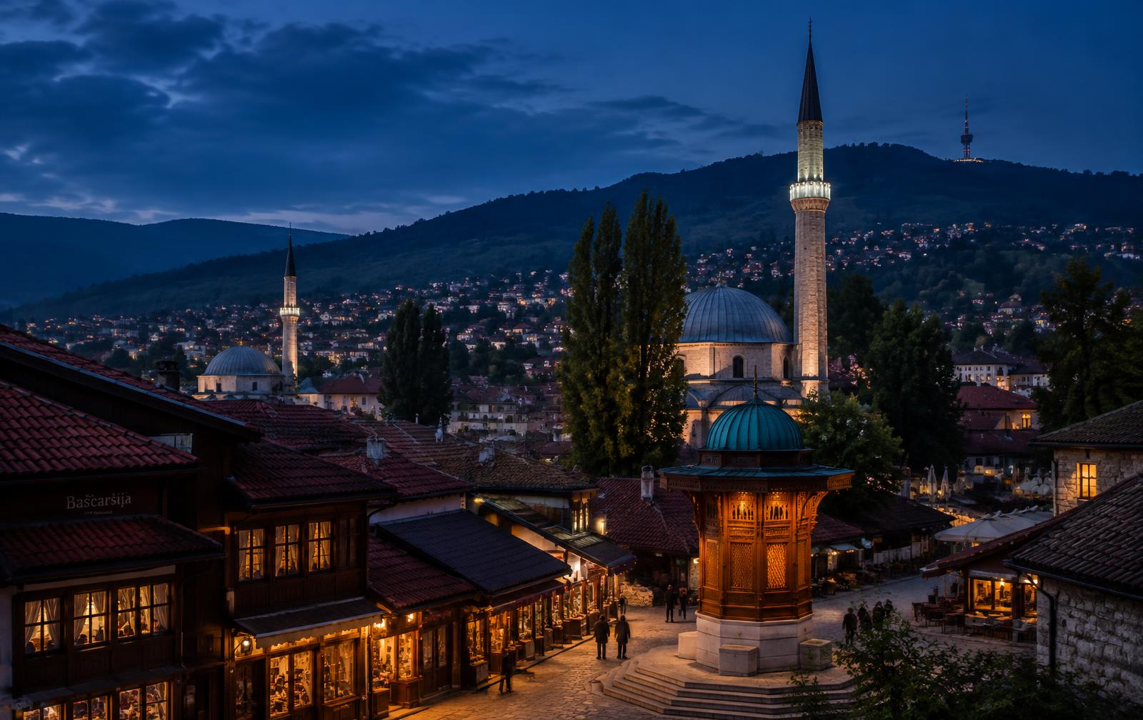 Sarajevo old town at dusk